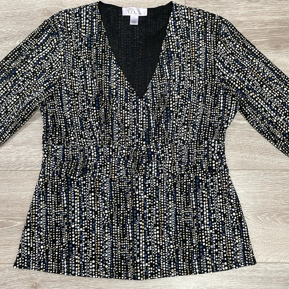 Nine & Co by Nine West 3/4 Sleeve Crossover V-Neck Polka Dot Blouse L - Picture 3 of 15